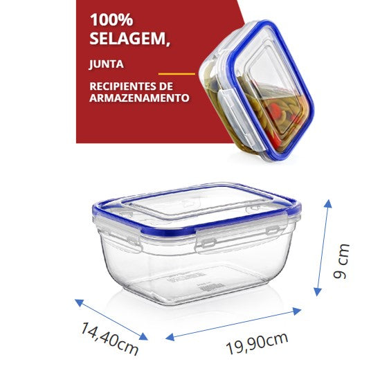 Caixa Hermetica 1400ml 30113 – Armazena e transporta refeições com vedação eficaz e fácil limpeza diária - 8696287301132