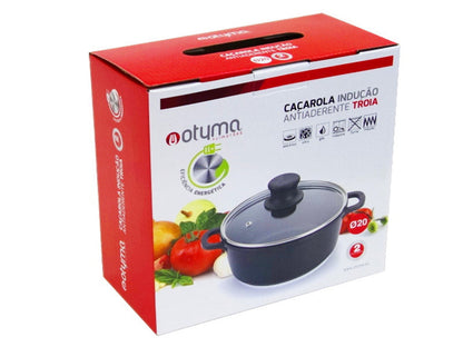 Cacarola Bx Anti-ad. 32cm Tp Vidro Troia Preto – Cozinha refeições variadas com distribuição uniforme do calor e fácil limpeza - 5605169054946