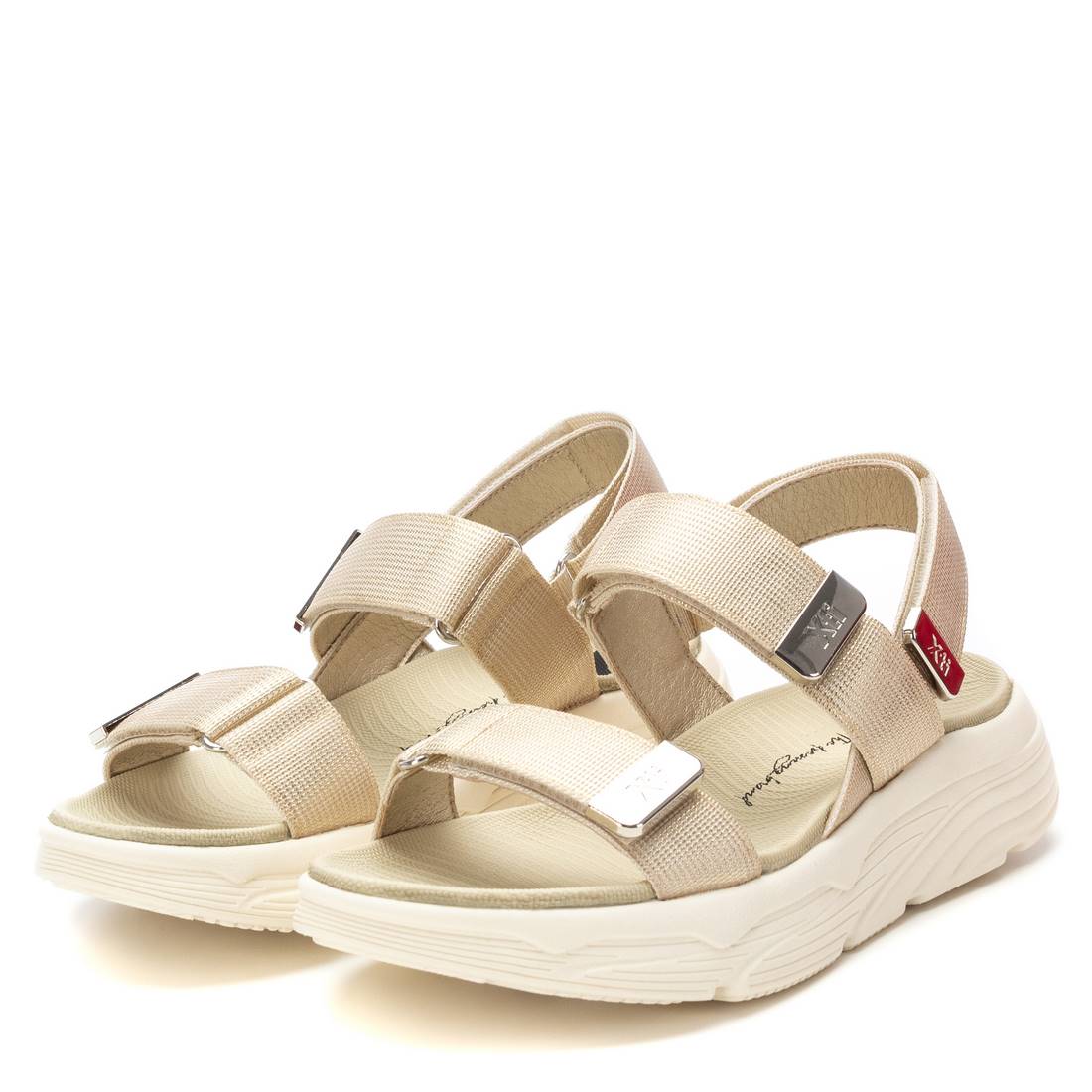 Sandália Casual Vegan Mulher Dourada Xti – Design com tiras cruzadas e fecho em velcro para ajuste rápido diário - 14407309
