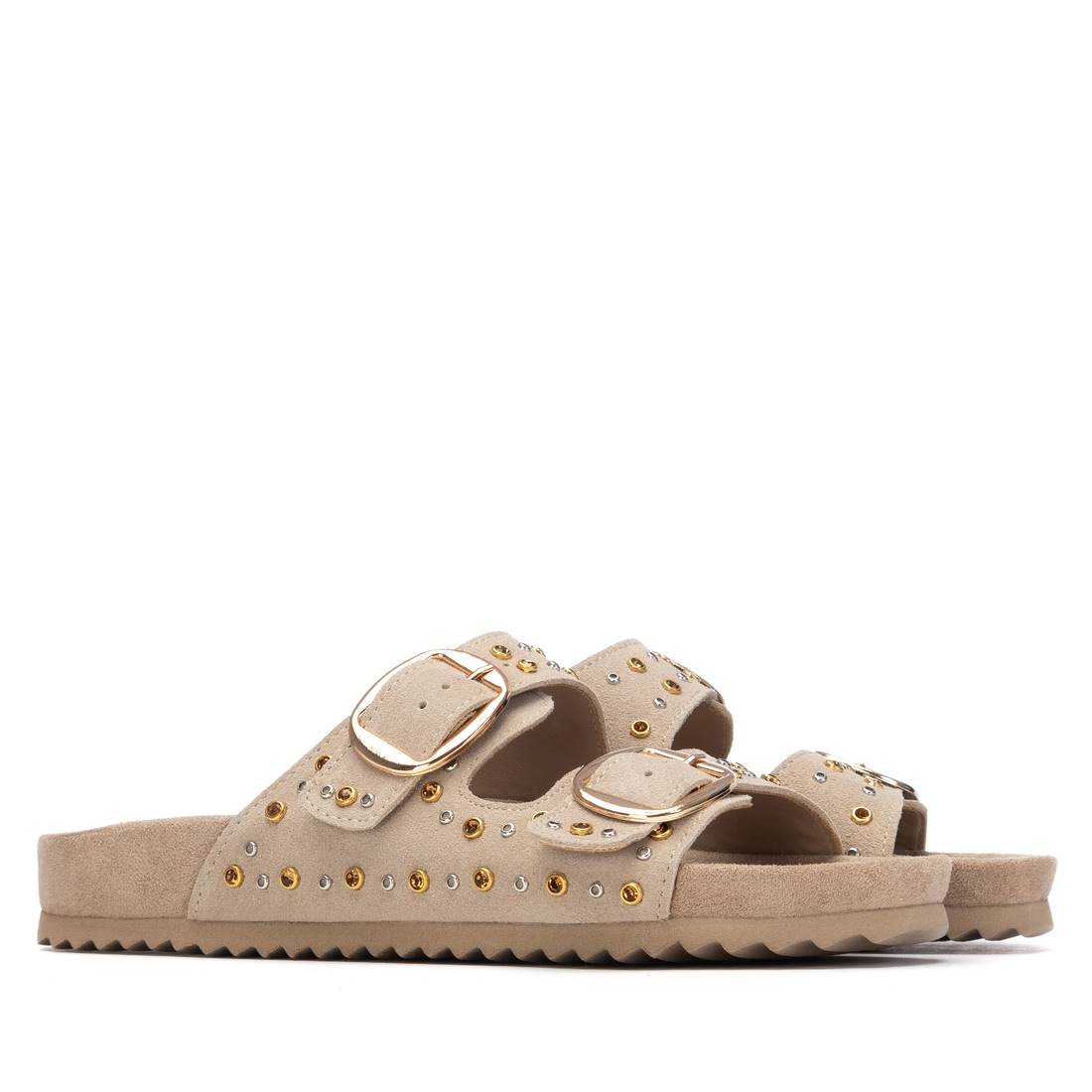 Sandália Tipo Chinelo Casual Vegan Mulher Bege Xti – Duas tiras com fivelas decorativas e sola antiderrapante para uso diário confortável - 14506602