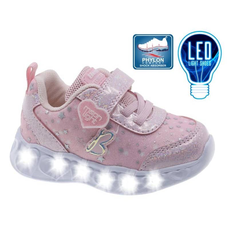Sapatilha Luzes Infantil Rosa Beppi – Leves e resistentes com luzes LED e fecho em velcro para uso diário - 2211270