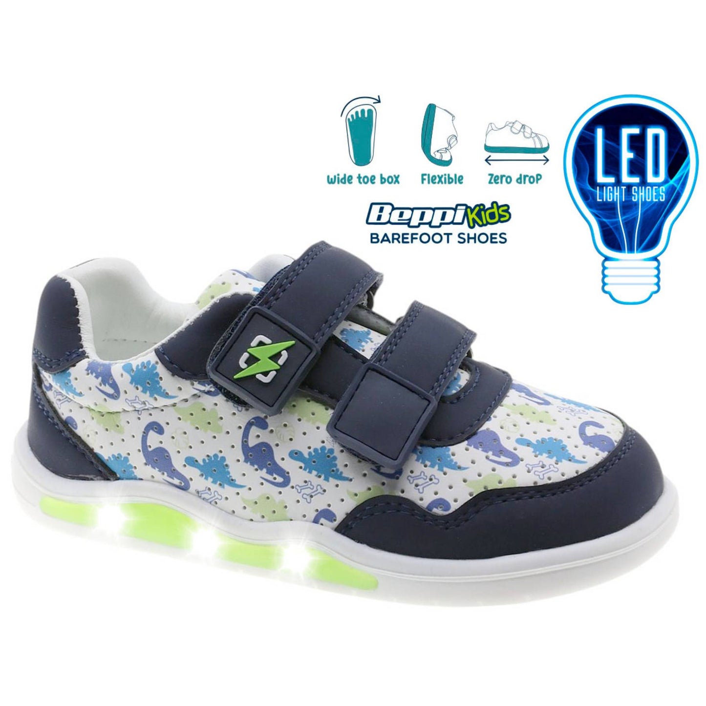 Sapatilha Luzes Infantil Barefoot Azul Beppi – Leves e flexíveis com luzes LED para brincadeiras no parque e escola - 2218690