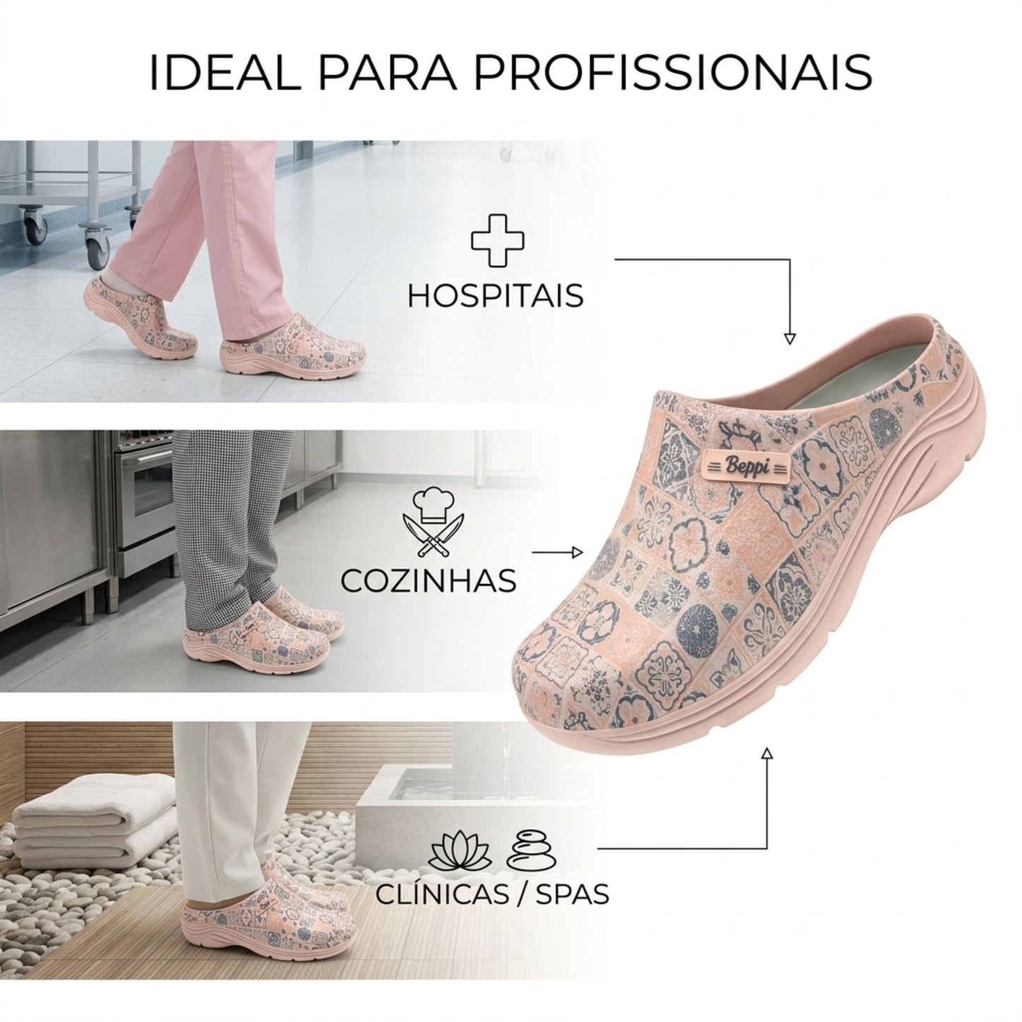 Socas Conforto Mulher Rosa Beppi – Leves e fáceis de calçar para conforto prolongado no trabalho e cozinha - 2222412