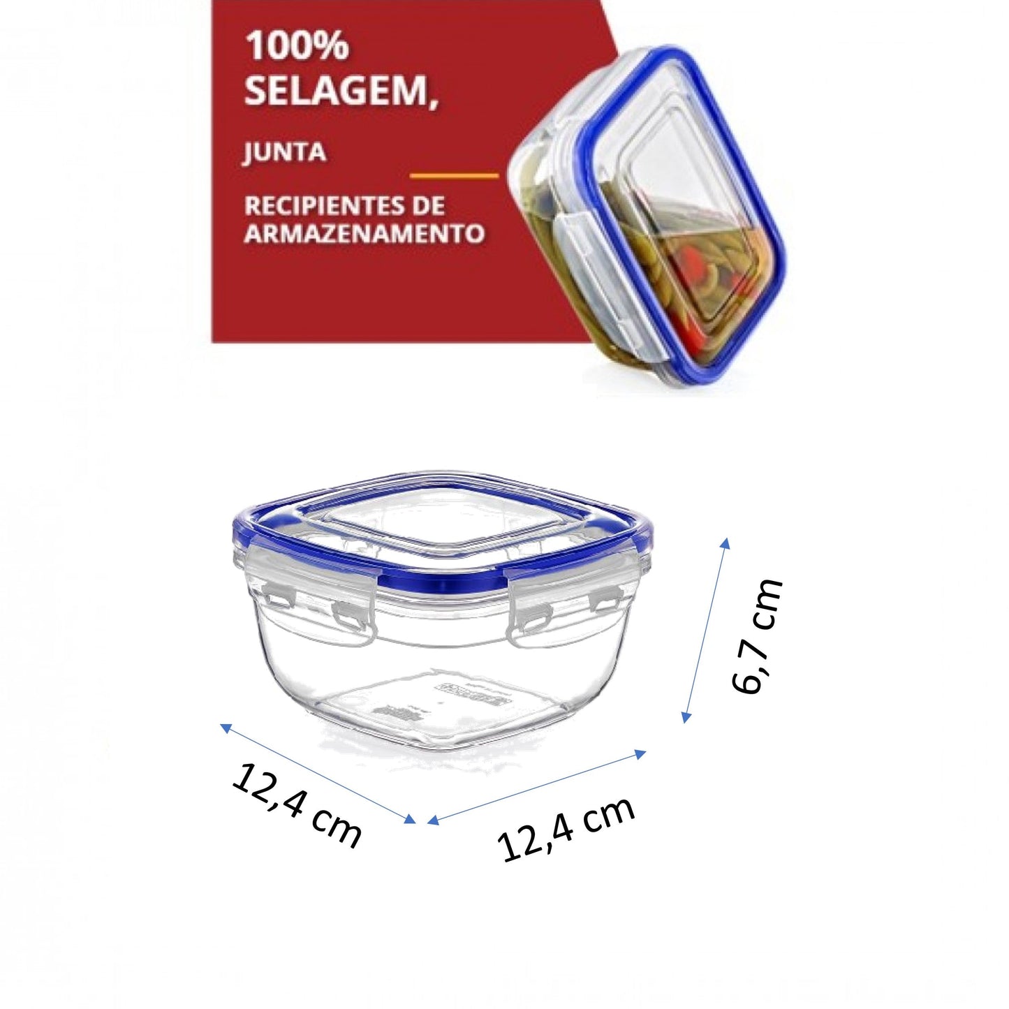 Caixa Hermetica 500ml 30102 – Conserva alimentos frescos com junta de vedação e fechos laterais seguros - 8696287301026