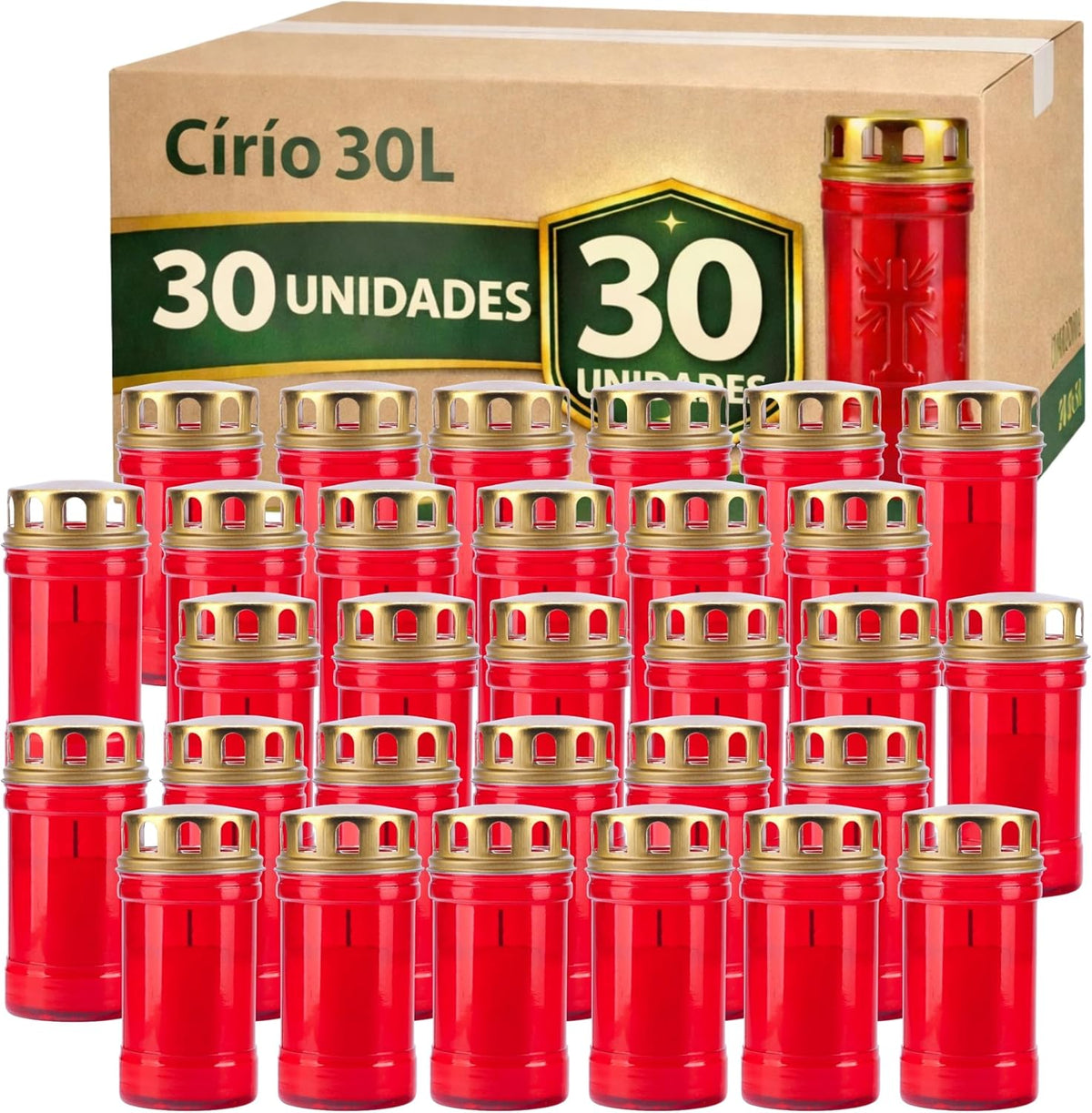 Círios 30 L Vermelhos com Tampa | Caixa de 30