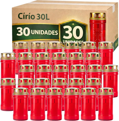 Círios 30 L Vermelhos com Tampa | Caixa de 30
