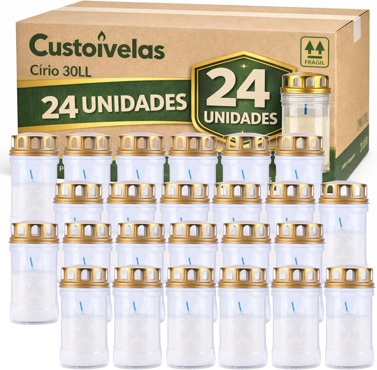 Círios 30 LL Brancos com Tampa | Caixa de 24