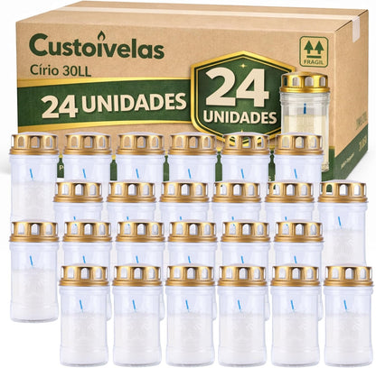 Círios 30 LL Brancos com Tampa | Caixa de 24