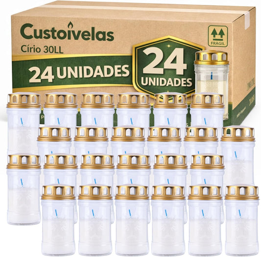 Círios 30 LL Brancos com Tampa | Caixa de 24