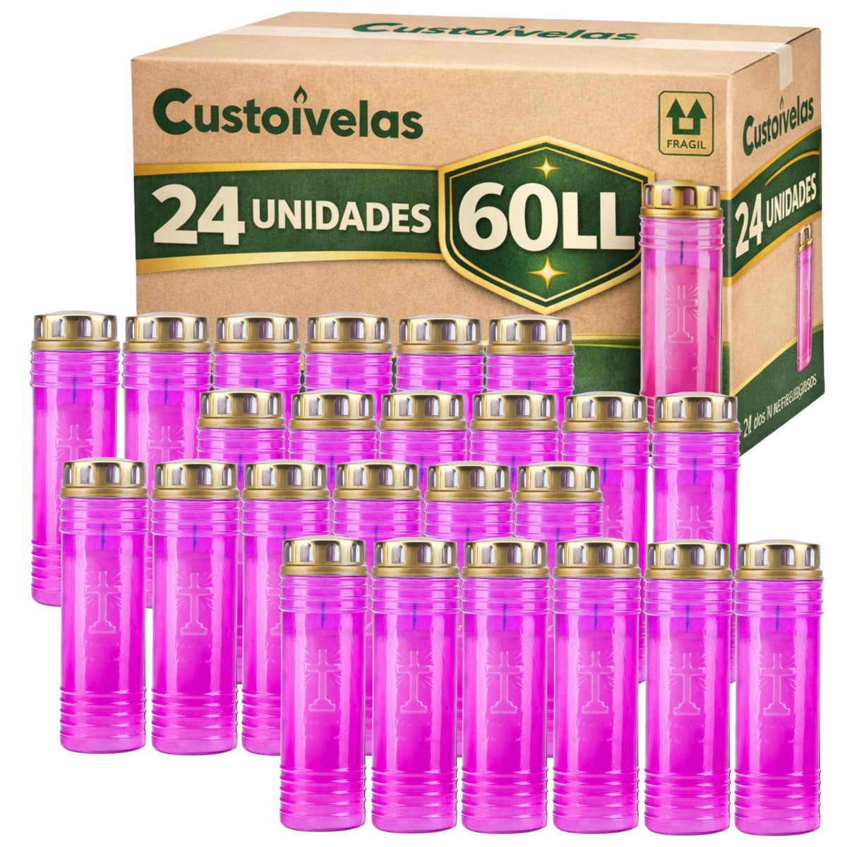 Círios 60 LL Rosa com Tampa Metálica | Caixa de 24