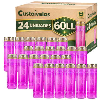 Círios 60 LL Rosa com Tampa Metálica | Caixa de 24