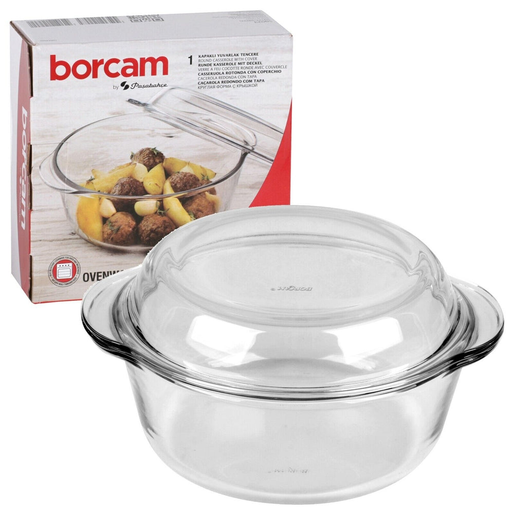 Assadeira Redonda Com Tampa 1,5l Borcam Branco – Permite assar e servir com leveza e resistência no uso diário - 8693357192485