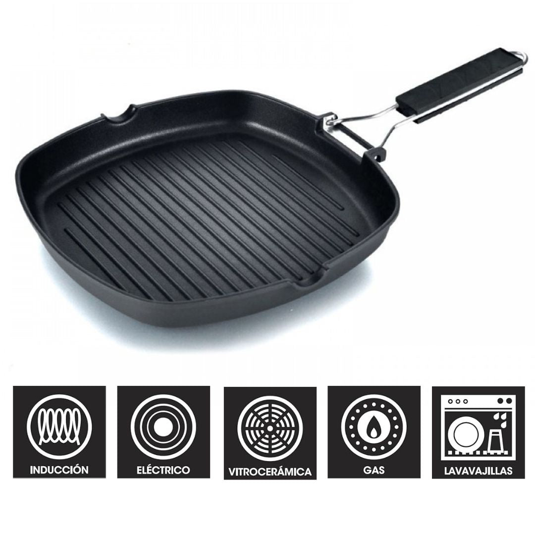 Grelhador Antiaderente Otyma Troia Preto – Leve e portátil, ideal para grelhar carne, peixe e legumes diariamente - 5605169054g