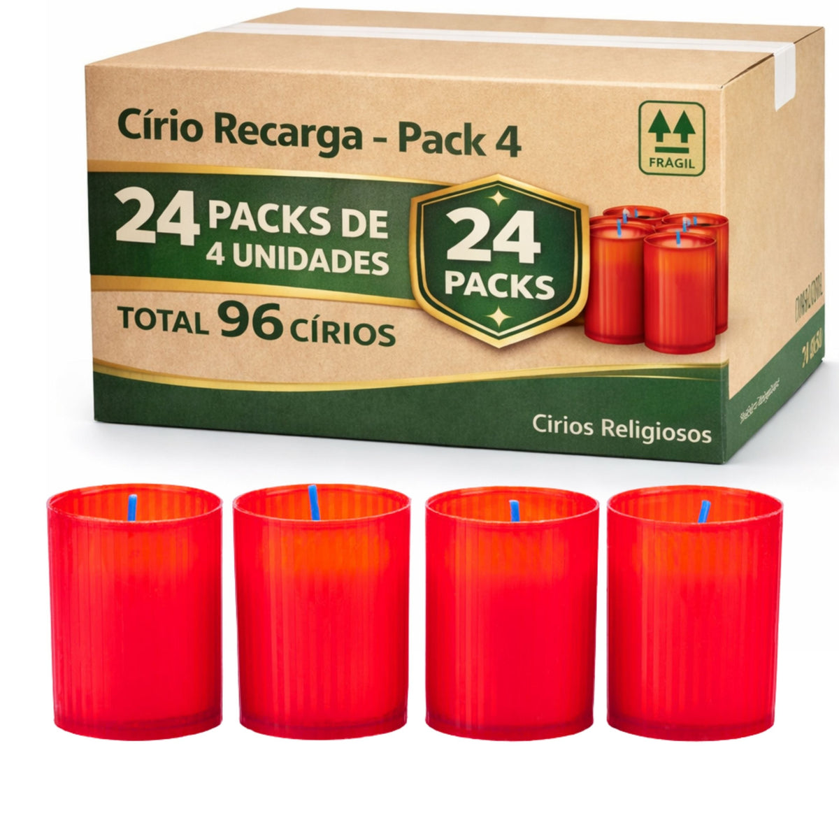 Círios Vermelhos com Tampa Protetora | Pack de 4