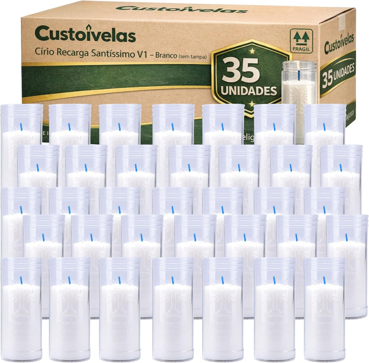 Recargas de Círio V1 Brancas para Santíssimo | Caixa de 35