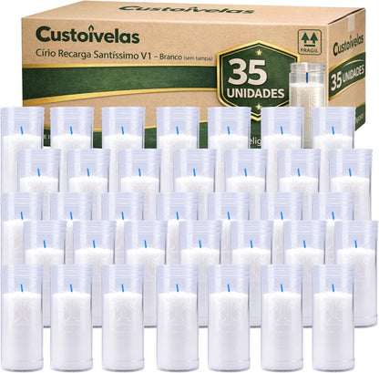 Recargas de Círio V1 Brancas para Santíssimo | Caixa de 35