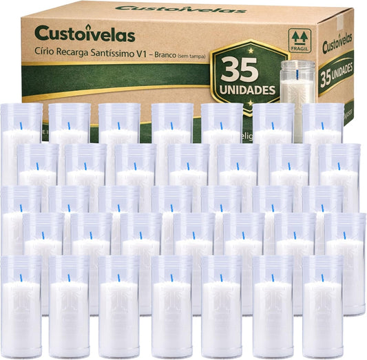Recargas de Círio V1 Brancas para Santíssimo | Caixa de 35